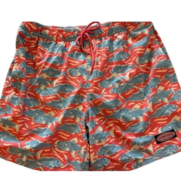 Vineyard Vines Men's Swim Trunks Medium Blue/Orange 7" inseam - Picture 1 of 6
